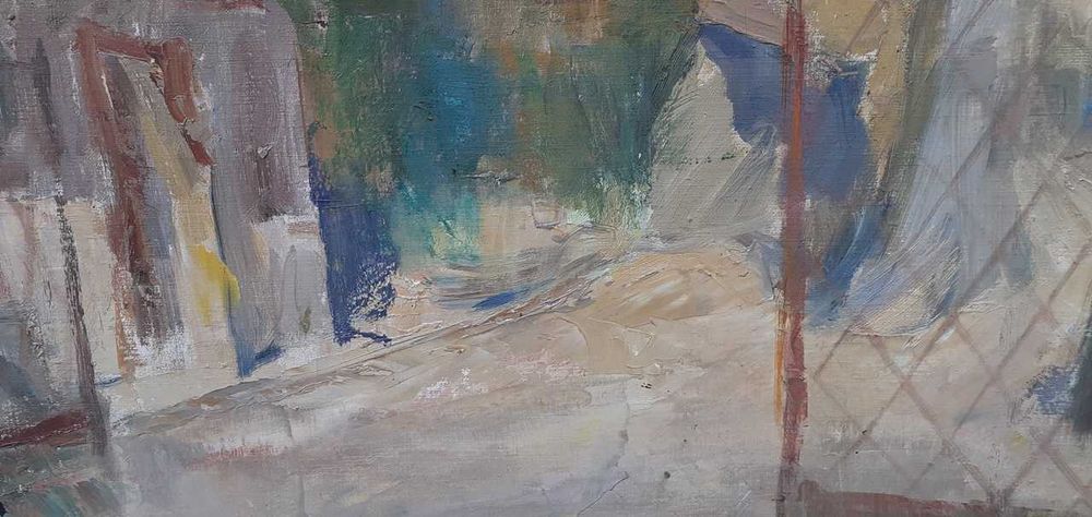 Tablou vechi - in ograda - semnat Ghiata D