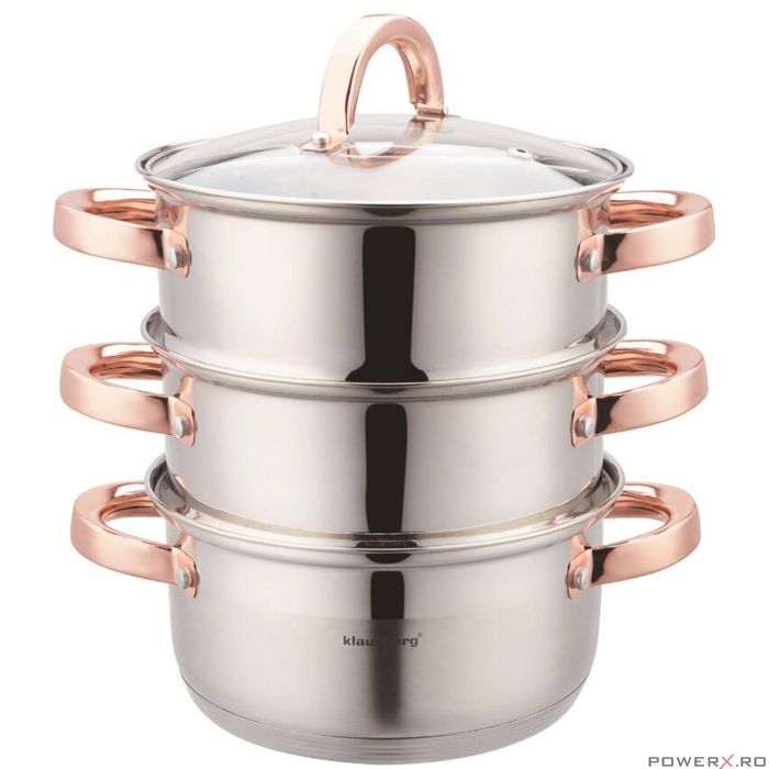 Set de 4 piese, oala pentru fiert cu abur, inox, diametru 18 cm,