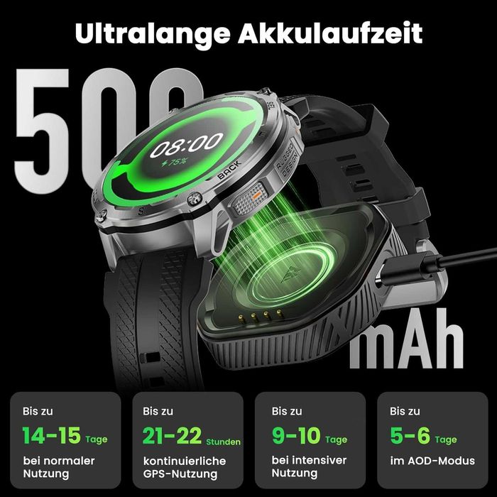 Ceas inteligent GPS KOSPET Tank T4 pentru bărbați, complet din oțel inoxidabil, hărți globale offline și sistem cu 6 sateliți, impermeabil până la 100