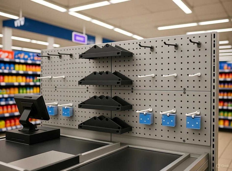 Teshilgan panel, перфопанель, do'konda ilgaklar uchun panel