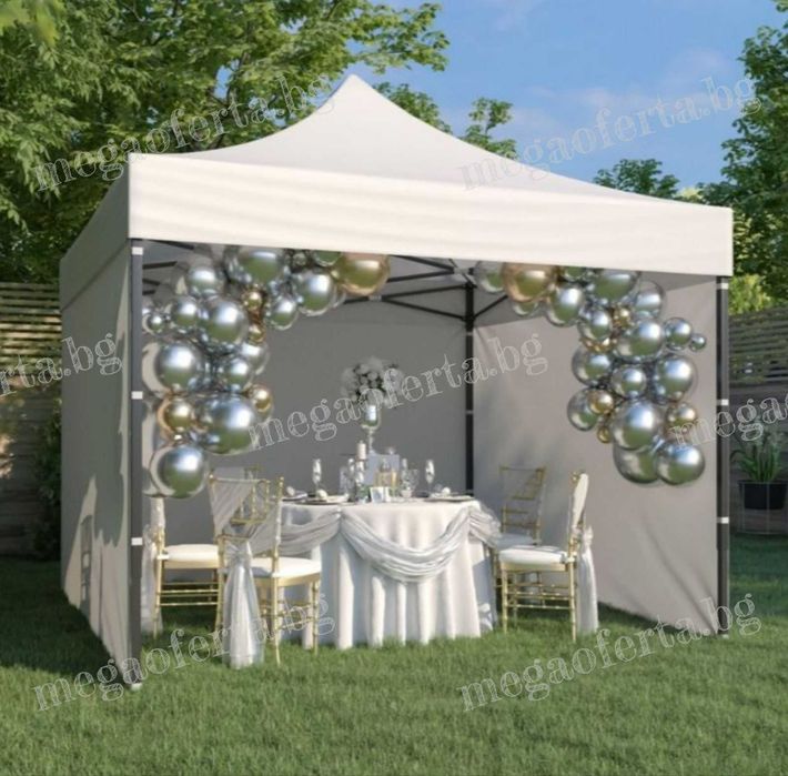 Сгъваема Шатра 3х3 с Три Страници в Кремав Цвят и Усилена Конструкция