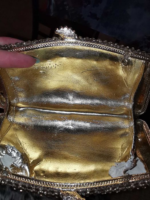 Geanta de mana, clutch cu cristale, auriu