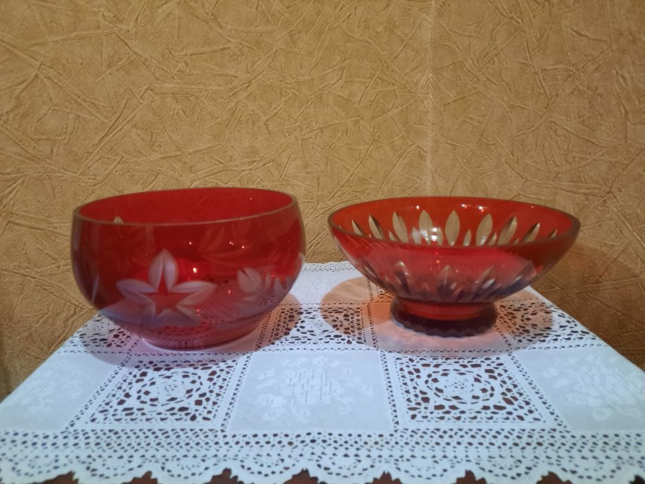 Винтажные конфетницы, рубиновые, алмазная резка. Состояние отличное, б