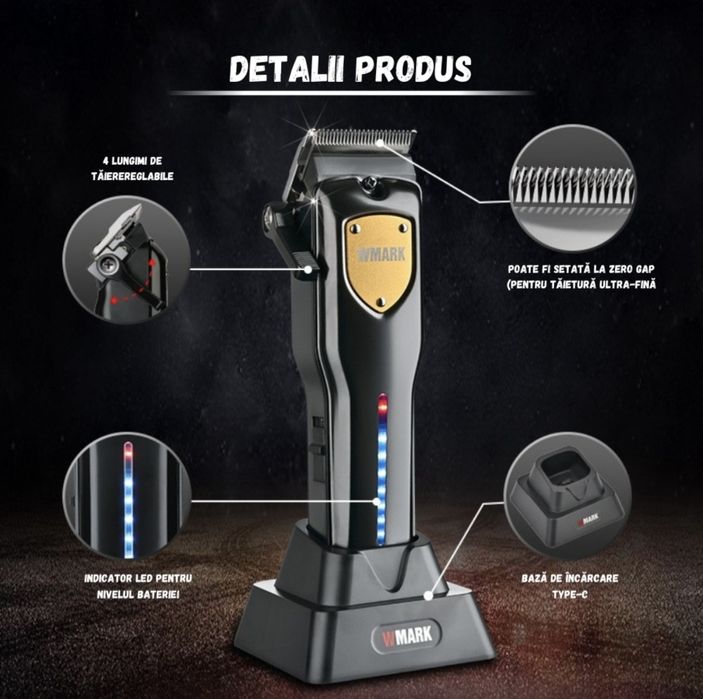 Masina De Tuns Profesionala BIRAI Sonic cu Acumulator, Stand incarcare