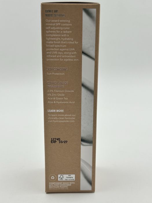 тониран слънцезащитен крем с широк спектър SPF 30 HydroPeptide Solar