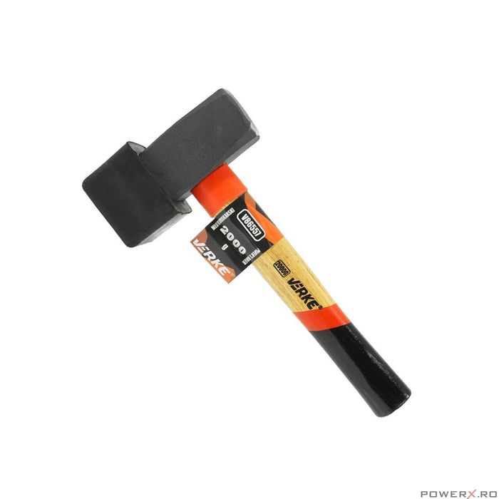 Ciocan din cauciuc cu cap dreptunghiular, 2000 g negru, maner din