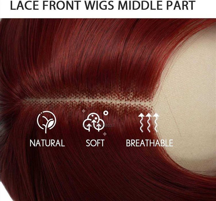 73 см Тъмно червена бургунди бордо права перука с дантела 13x4x1