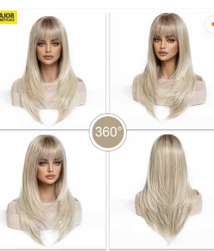 Peruca blonda  dreapta degrade -60 cm