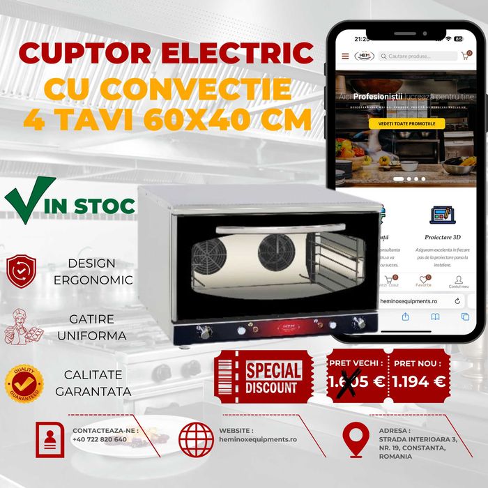 Cuptor Patiserie Cu Convecție 4 sau 6 Tavi, Control Manual