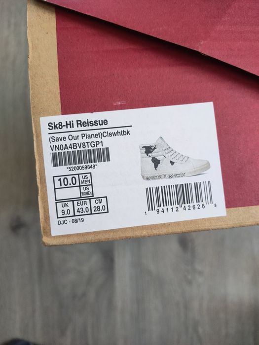 Tenişi Vans Sk8-Hi - mărimea 43 - Save Our Planet White Black - eco friendly - Limitat edition - geografie