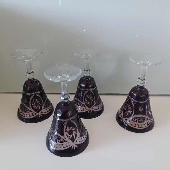 4 pahare cristal rubin, vintage 180 ml