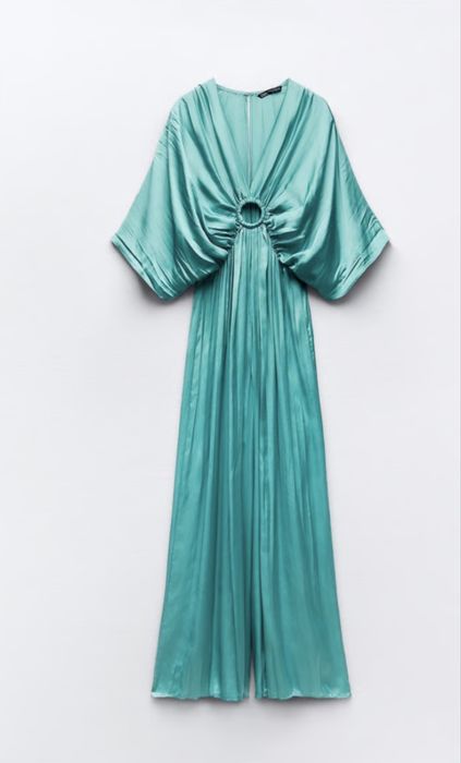 Salopeta Zara,satin subtire, turcoaz, XS