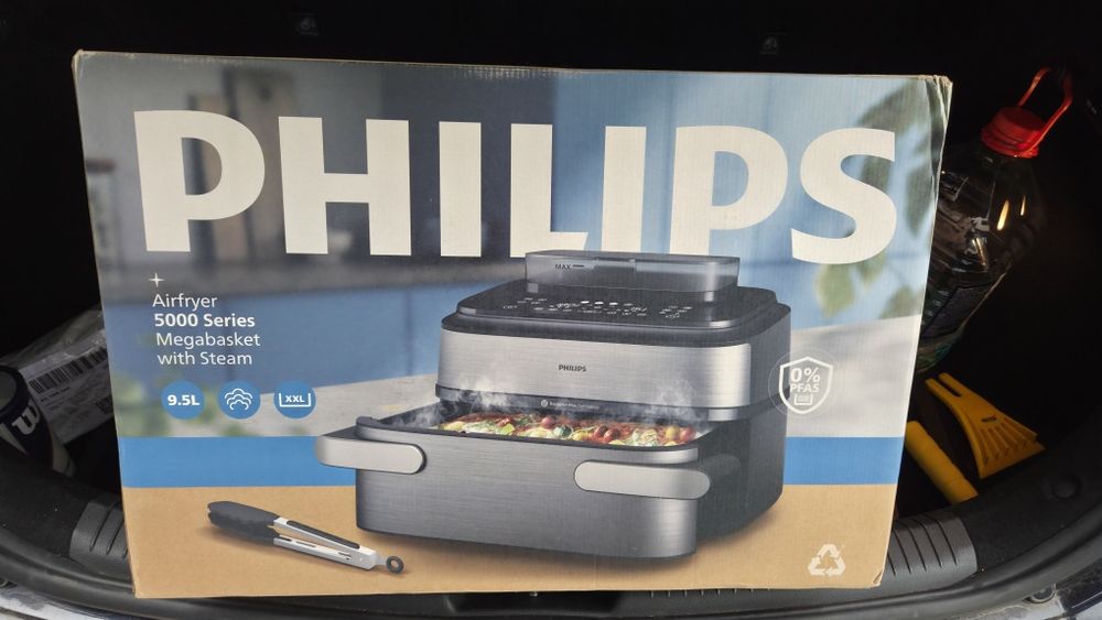Friteuza cu aer cald dubla PHILIPS Seria 5000 NA565/02, 9.5l, 2750W, argintiu