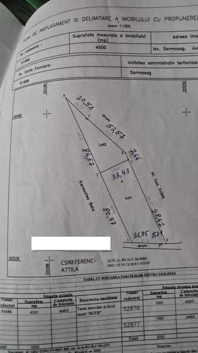 Teren 1500 mp intravilan comuna Sarmasag
