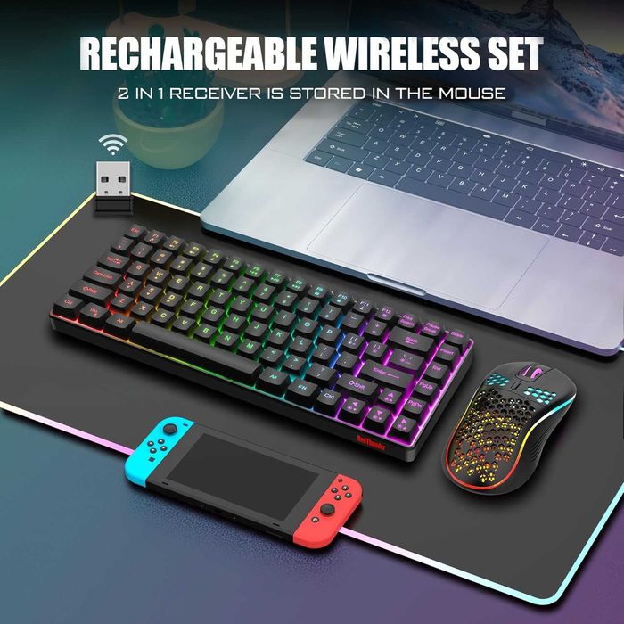 Set tastatură mouse wireless RedThunder K84,gaming RGB 75% QWERTZ DE