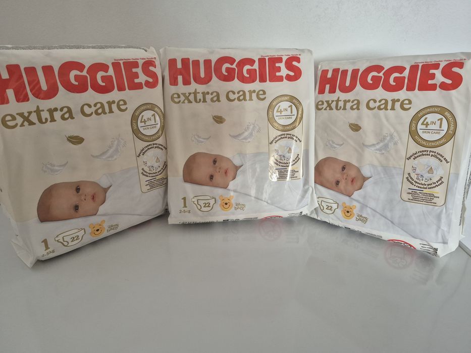 Set 3 pachete scutece Huggies Extra Care nr.1