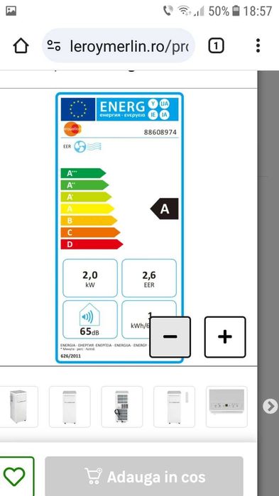 Aer conditionat mobil, Equation, 7000 BTU, clasa energetica A