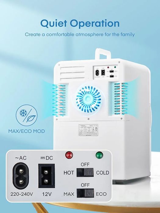 15L Мини Хладилник 12V / 220V с функции за охлаждане и затопляне, Бял, NORTHCLAN