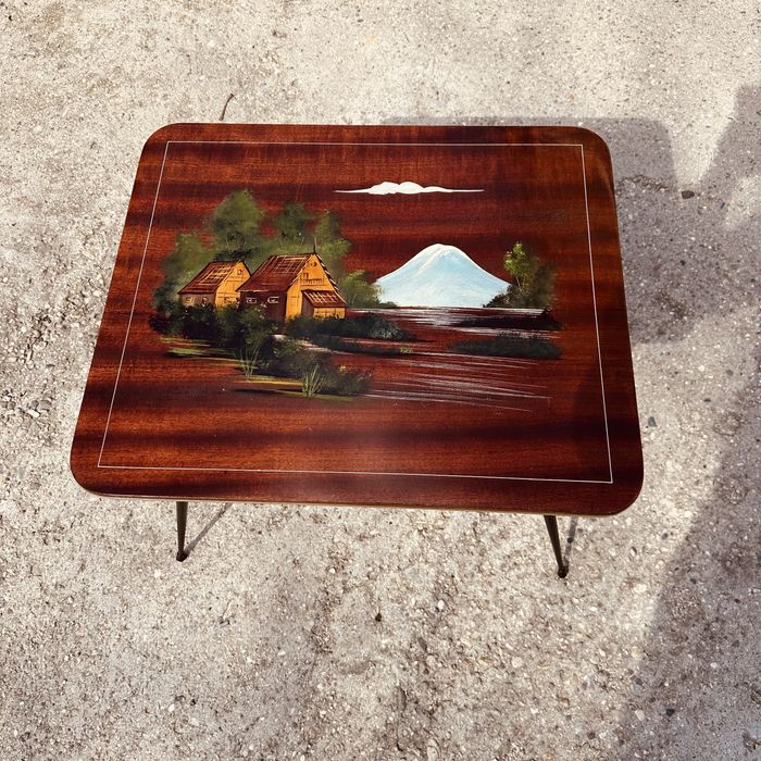 Винтидж холна маса 60-те години – ръчно рисуван плот – Mid Century