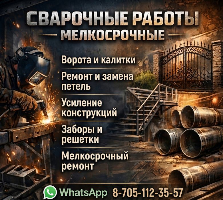 •Мелкосрочные сварочные работы•Выезд•Ремонт, Усиление,Костанай|Тобыл.