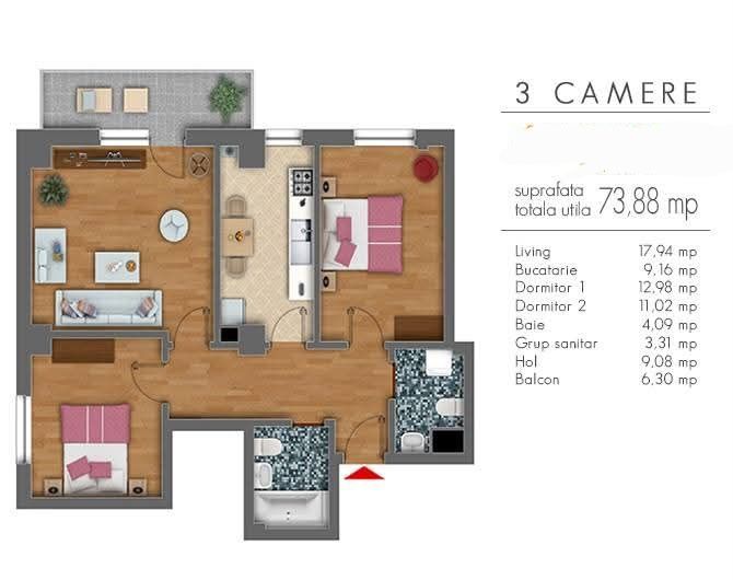 Apartament 3 camere bloc 2014 vista rezidential Berceni