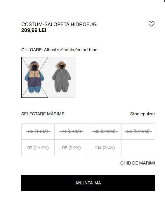 Salopetă vătuită H&M - iarna - 98