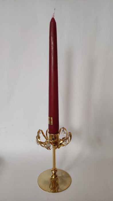 Свещник от позлатен метал и кристални висулки+свещ