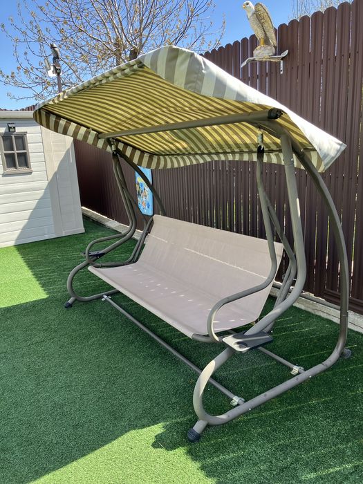 Balansoar gradina 3 locuri maro deschis 200x120x164 cm functie pat max 340 kg Tripoli