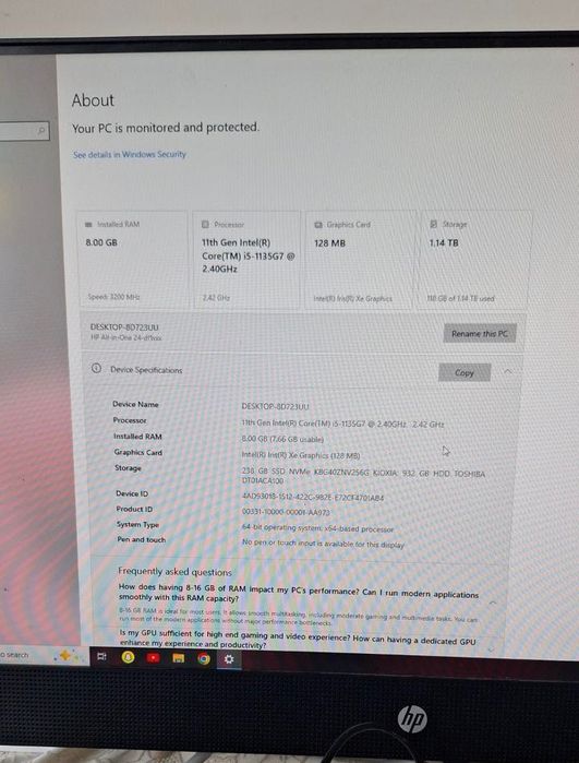 HP pavilion 24’-8GB-256GB-1TB-2.4GHz