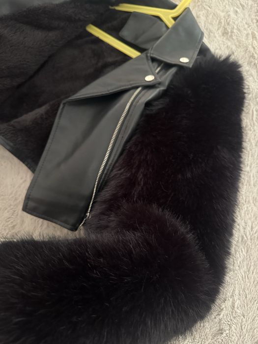 Черно кожено яке с пух XS/S