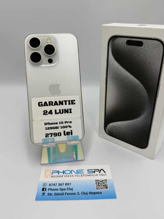iPhone 15 PRO 128Gb 100%- Din magazin,cu garantie! RATE TBI !