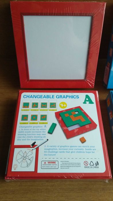 ТОП Дървена логическа игра с блокчета мозайка пъзел + рисуване с карти