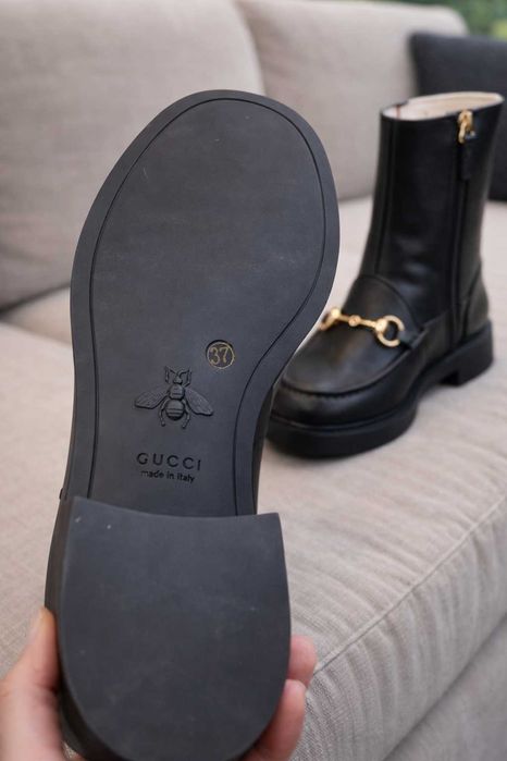 gucci боти естествена кожа ботуши гучи високи равни черни обувки зимни
