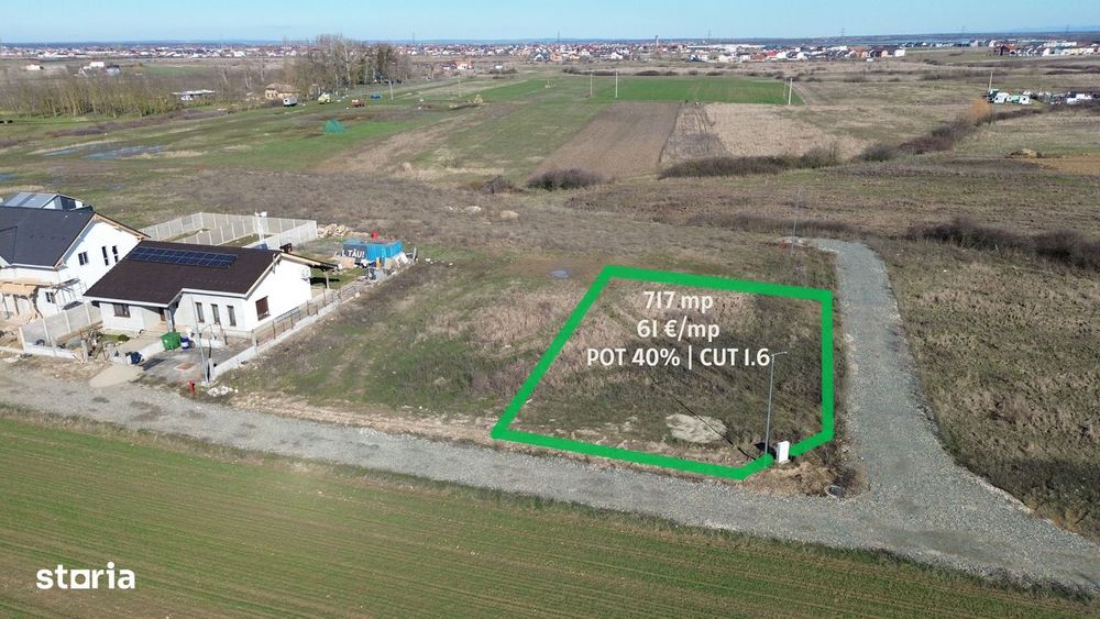 Moșnița Nouă: teren SAD 717 mp pe colț | P+2E+M | 61 €/mp