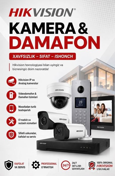 Kamera, Domofon, Wi-Fi va GSM uslitel o'rnatish sozlash xizmati