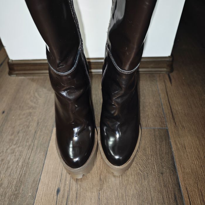 Stiū кафяви ботуши на платформа до коляното 39 р-р