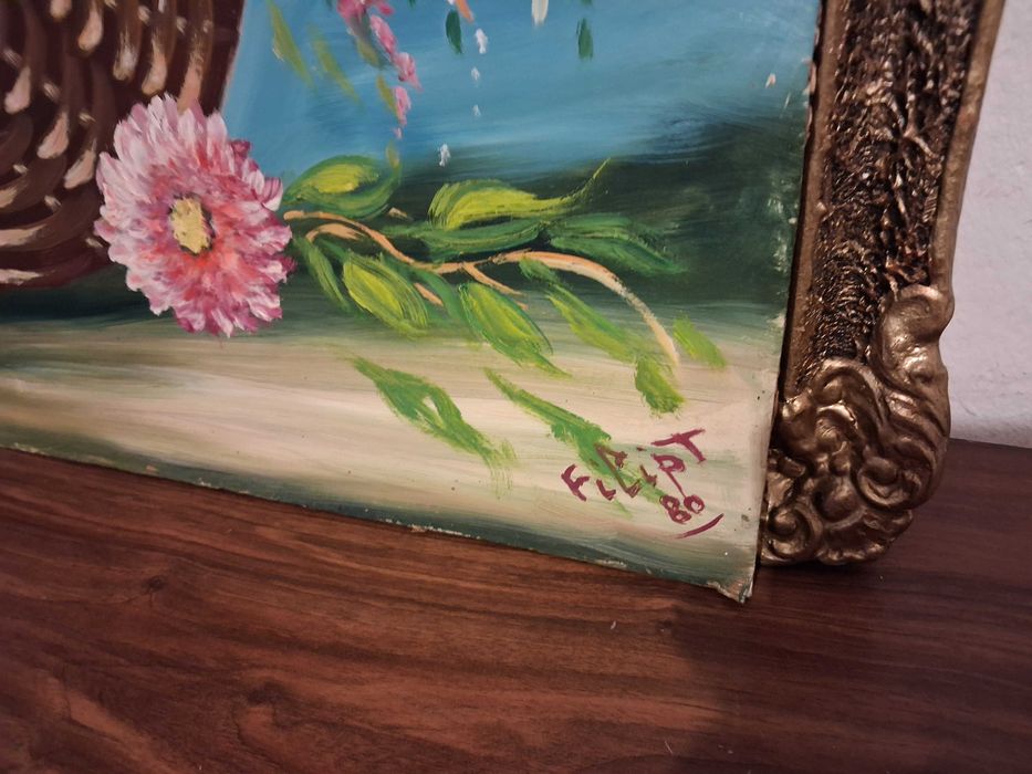 Tablou vechi Flori 77/60 vopsea de ulei,semnat