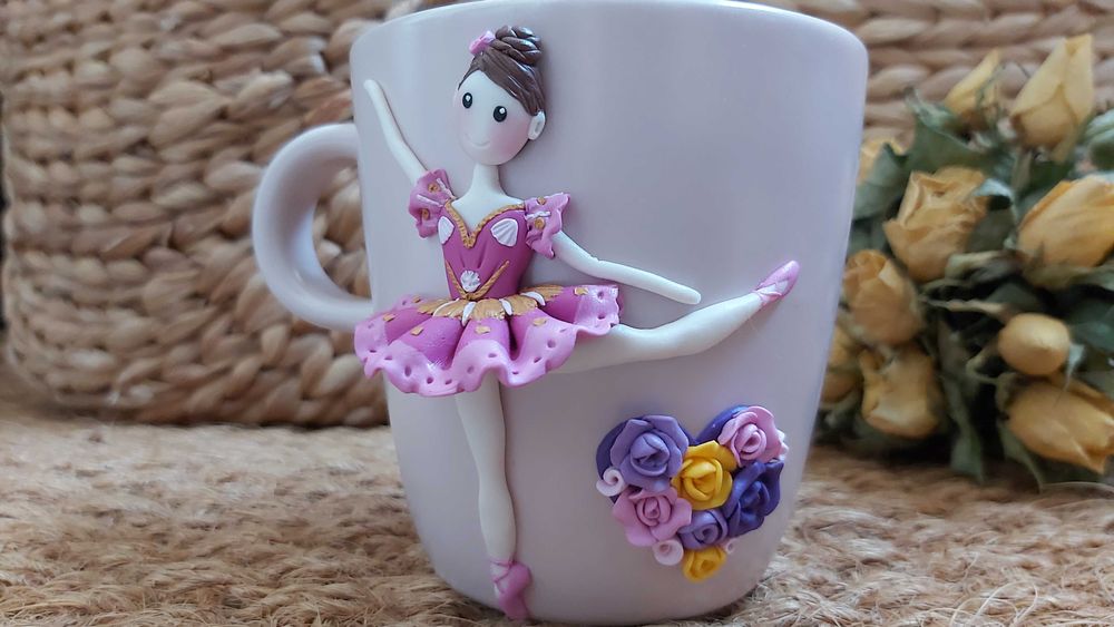 Cana cadou pentru fetite balerina din fimo handmade