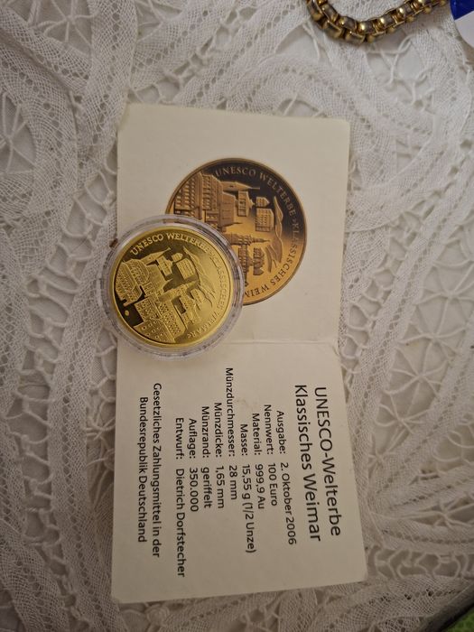 Monedă de platină, puritate, 999,15,55 grame cu accte