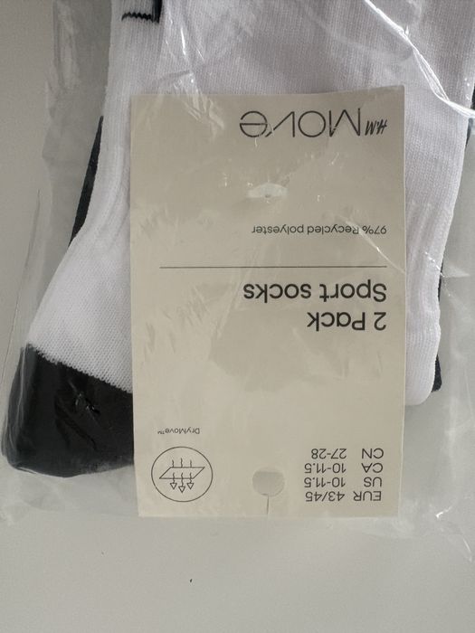 Șosete sport lungi H&M Move – 2 perechi, alb/negru, mărimea 43–45, noi