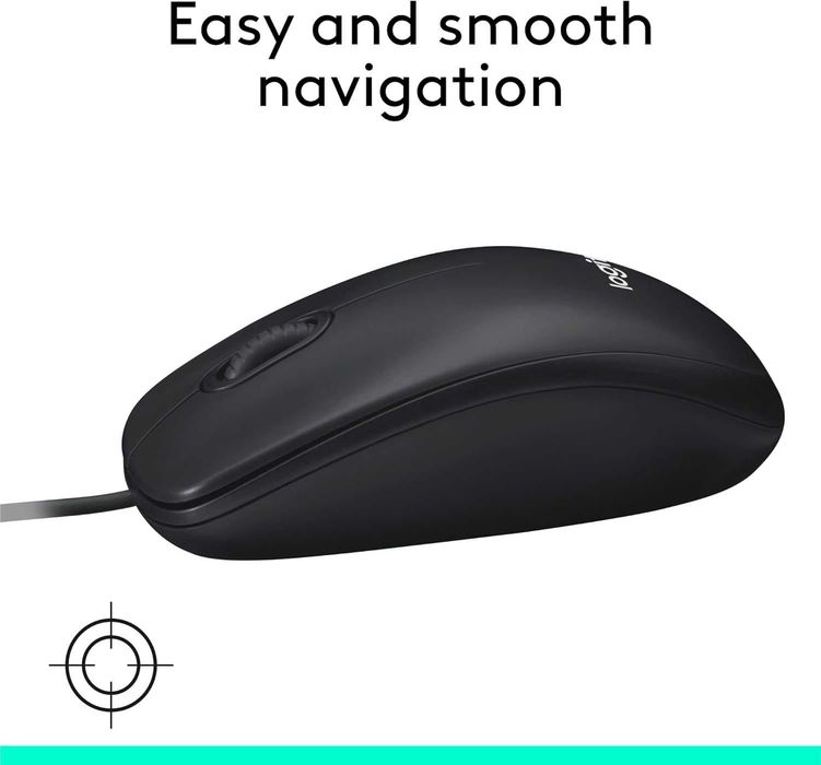 Мишка Logitech M100 с кабел, USB, 3 бутона, 1000 DPI, черна