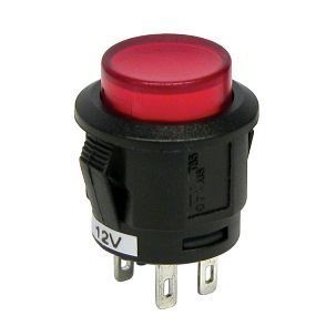 Intrerupator auto Carpoint 12V 20A rotund diametru 16,10mm, buton cu revenire, rosu