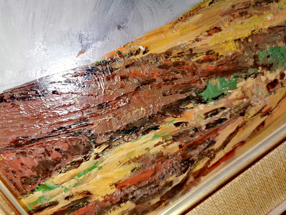 Картина масло пейзаж импресионизъм в рамка паспарту авторска подпис