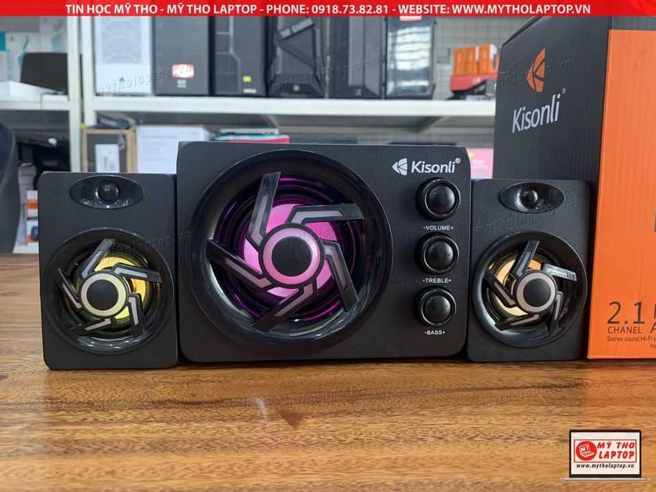 Аудио система с две колони и буфер с блутут и подсветка