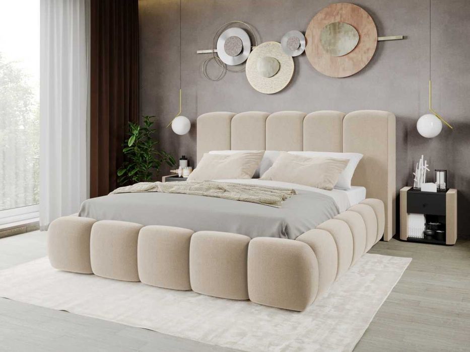 Pat Tapitat Noel Crem - Velluto 2 cu somiera rabatabila si lada