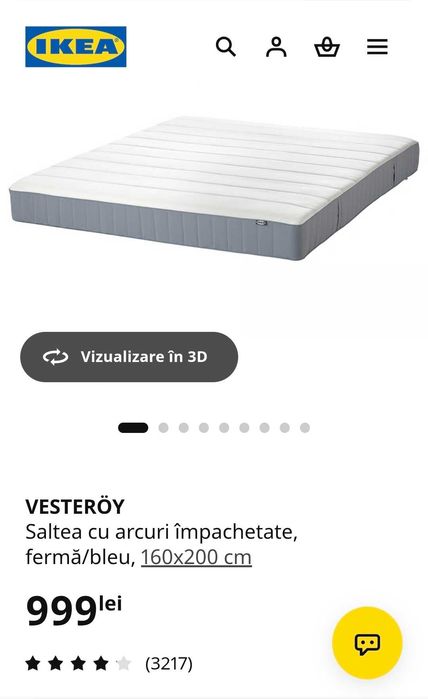 Saltea Ikea VESTERÖY 160x200 arcuri împachetate, fermă