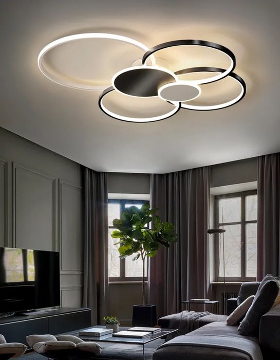 Модерна LED таванна лампа черно и бяло 100×86 см 96W + дистанционн