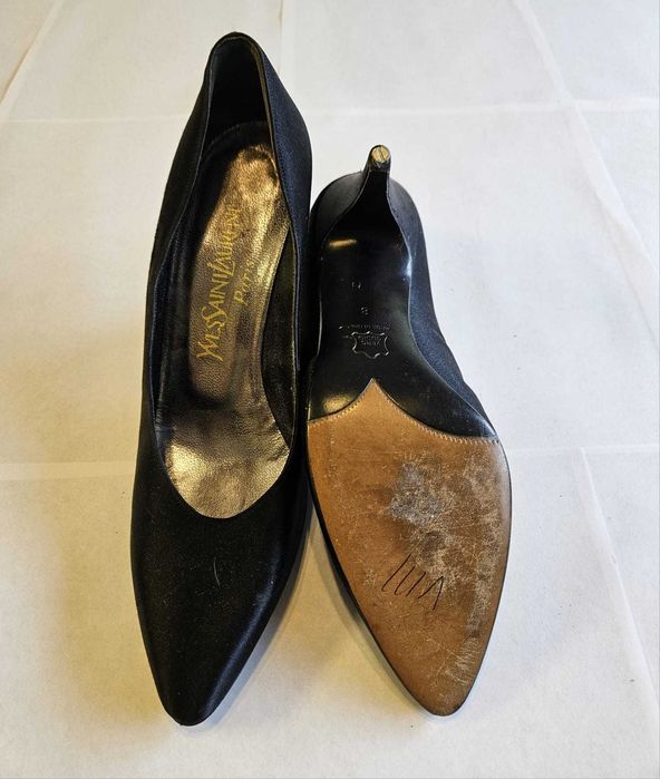 Pantofi Yves Saint Laurent Femei Negru Satin 38 Made in Italy