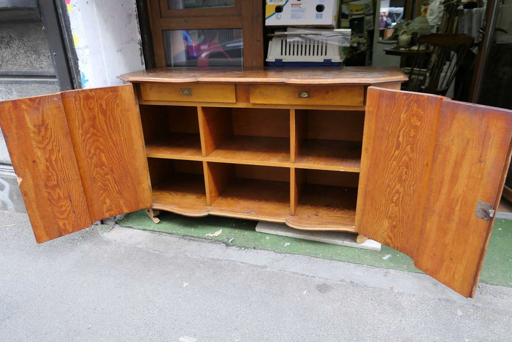 Bufet Art Deco Lemn Masiv 2 usi 2 sertare 2 rafturi Sculptat Vintage