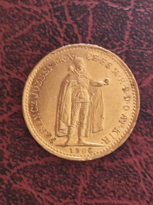 Златна монета 10 корони 1906 год,имп. Франц Йозеф,3.39 гр, проба 900/1